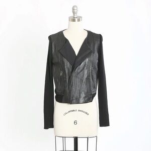 BCBG Maxazria Black leather wool motorcycle jacket sweater Sz. L